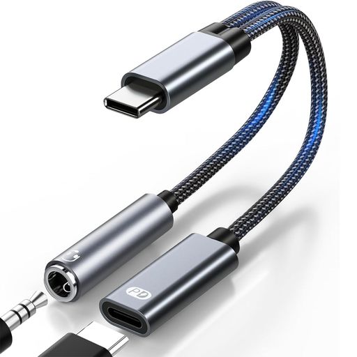 2in1USBTypeCto3.5mmケーブルイヤホン変換アダプタ二股充電同時音楽再生DAC搭載PD6...
