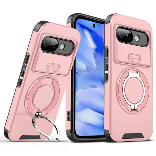 Rakuten - Anlalish携帯ケース適用するGooglePixel9Aケース持っているカメラ保護耐衝撃GooglePixel9Aスマホカバーリング人気オシャレ車載ホルダー対応スライド保護カード(ローザ)