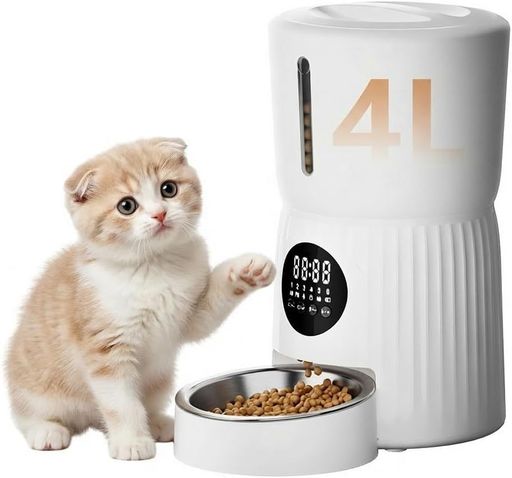 Surfola自動給餌器猫犬うさぎタイマー式[Wi-Fi/スマホ不要]ペット給餌器1日6食定時定量4L大容量2WAY給電水洗い可能音声録音ステンレス皿手動給餌お手入れ簡単日本語説明書付きSP01