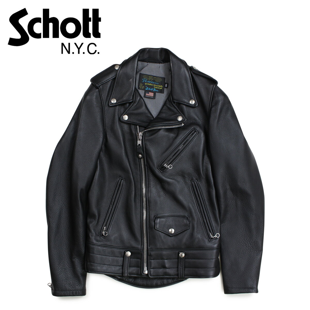 Schott ショット ジャケット ライダースジャケット アウター メンズ MEN NATURAL PEBBLE COWHIDE MOTORCYCLE LEATHER JACKET ブラック 黒 525