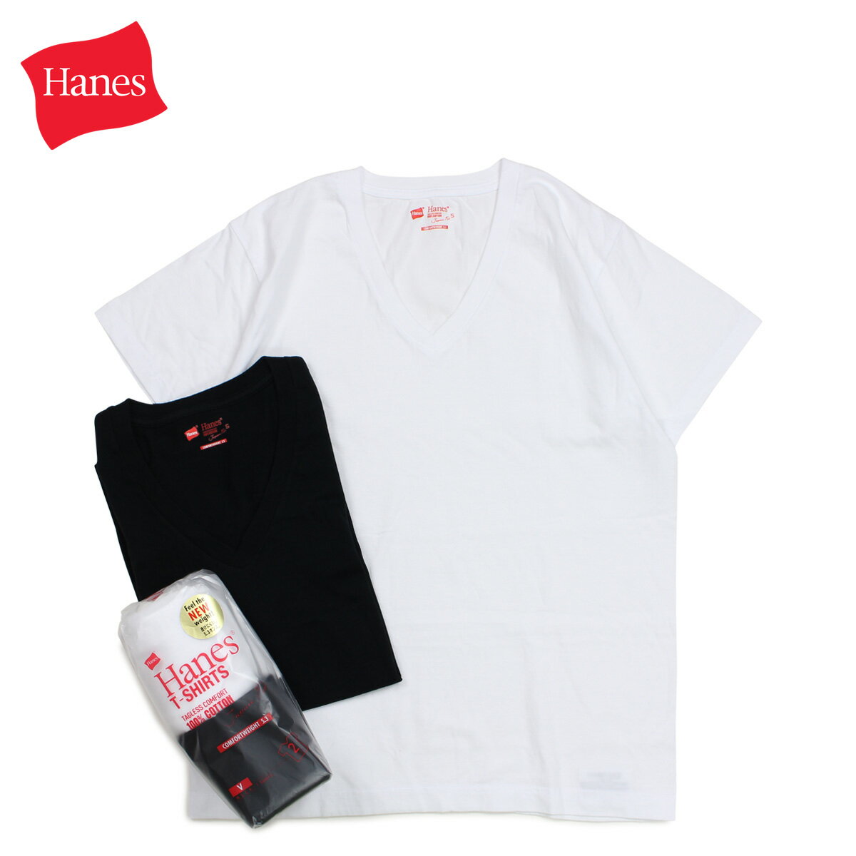 【最大1000円OFFクーポン】 Hanes ヘインズ Tシャツ メンズ レディース ジャパンフィット 半袖 2枚組 Vネック ブラック ホワイト 黒 白 H5325