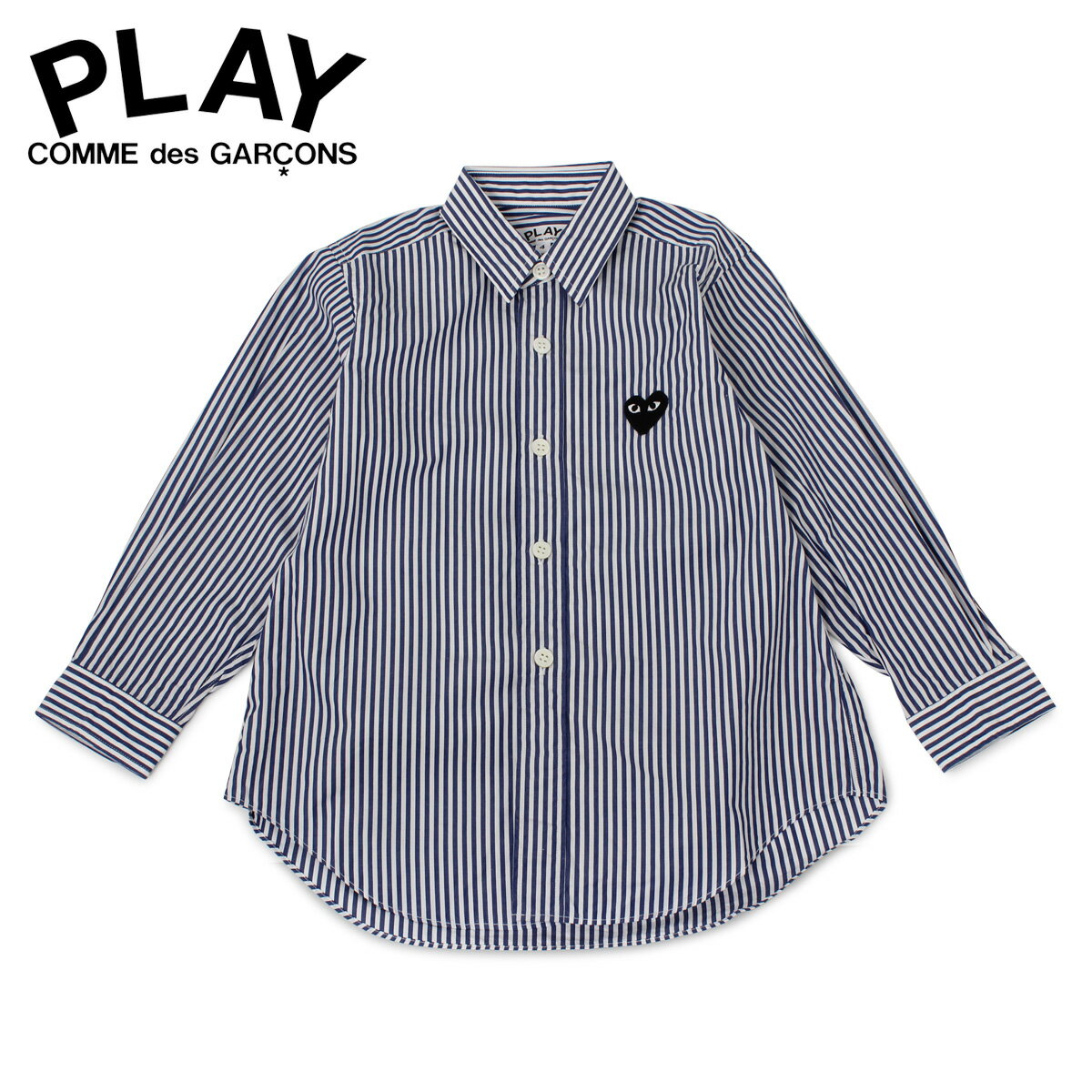 PLAY COMME des GARCONS プレイ コムデギャルソン シャツ 長袖 ボタンシャツ キッズ BLACK HEART STRIPE SHIRT ネイビー B5071001