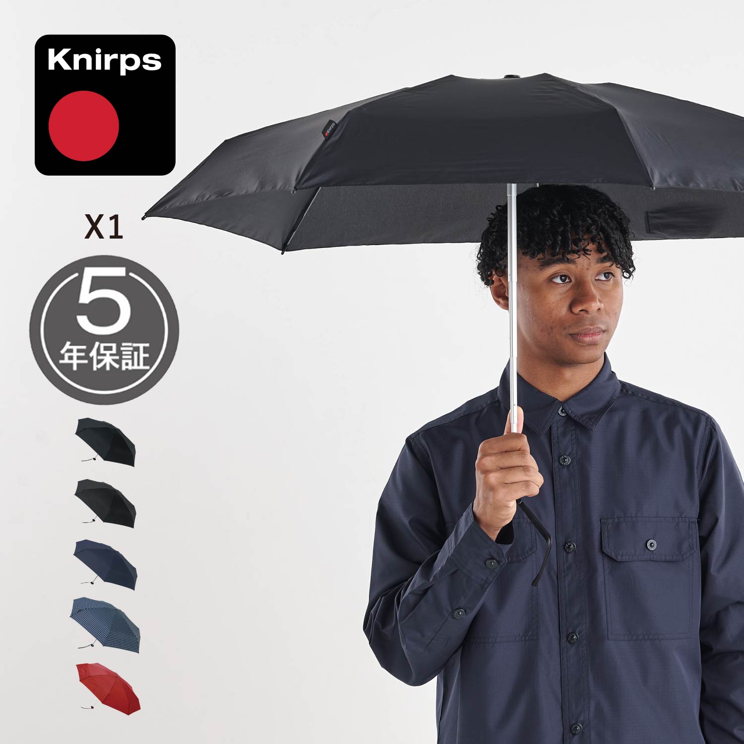 クニルプス Knirps 折りたたみ傘 折り畳み傘 軽量 コンパクト メンズ レディース 雨傘 52cm 7本骨 手動 かさ ストライプ X1 ブラック ネイビ...