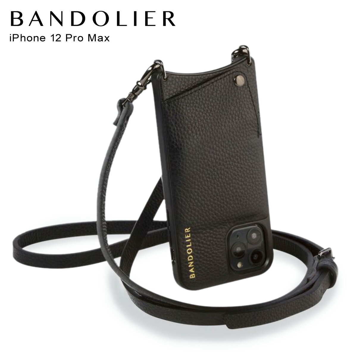 バンドリヤー BANDOLIER iPhone12 Pro MAX ケース スマホ 携帯 ショルダー アイフォン エマ ピューター メンズ レディース レザー EMMA PEWTER ブラック 黒 10EMBLKP