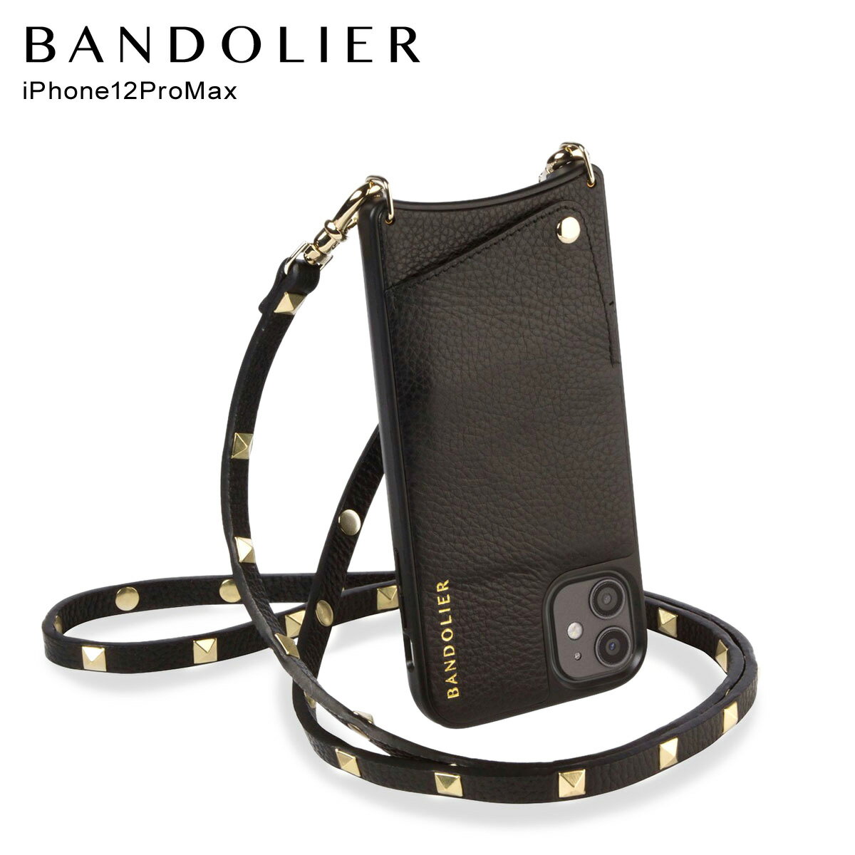 バンドリヤー BANDOLIER iPhone12 Pro MAX ケース スマホ 携帯 ショルダー アイフォン SARAH GOLD メンズ レディース レザー サラ ゴールド ブラック 黒 10SABLKG