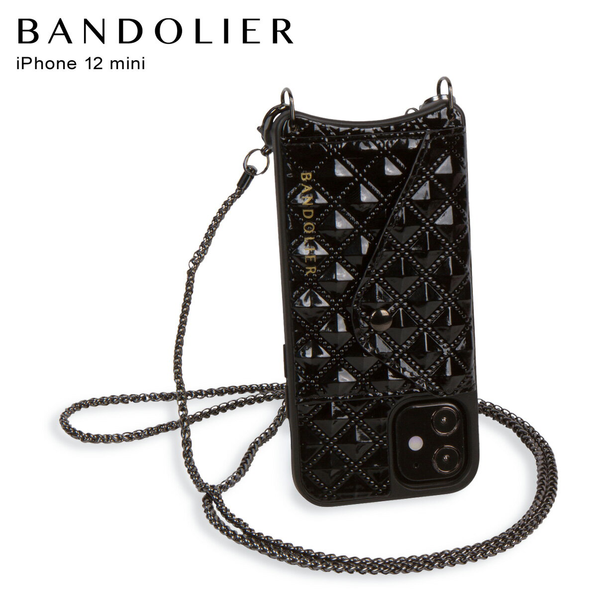 バンドリヤー BANDOLIER iPhone12 mini ケース スマホ 携帯 ショルダー アイフォン シーラ メンズ レディース SHEILA BLACK ブラック 黒 10SHBLKP