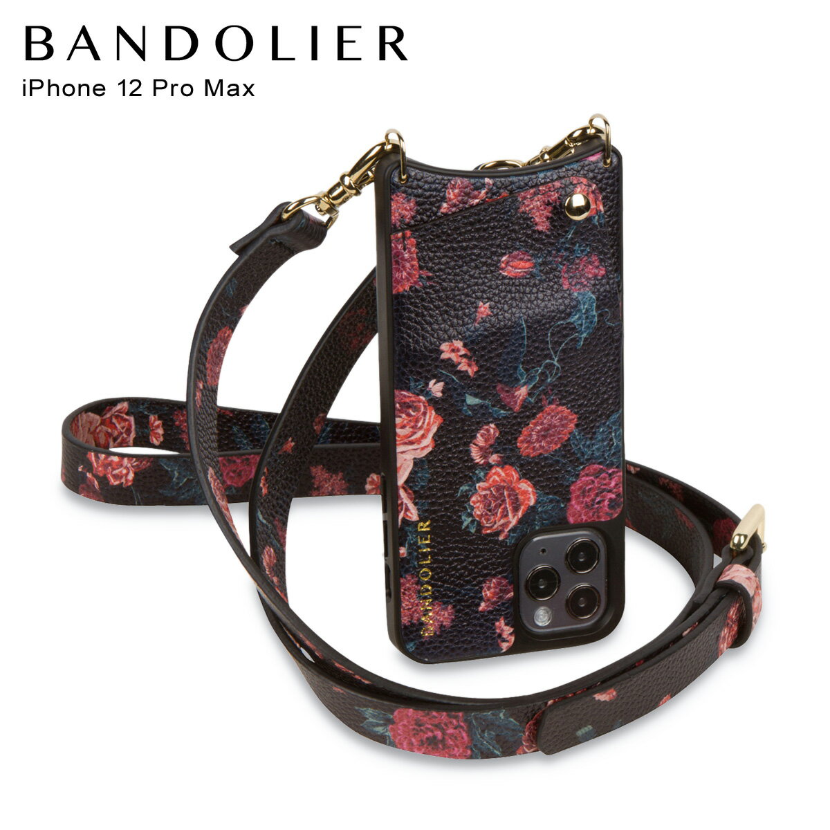 【最大1000円OFFクーポン】 バンドリヤー BANDOLIER iPhone 12 Pro MAX ケース スマホ 携帯 ショルダー エリーゼ ブラック フローラル メンズ レディース ELISE BLACK FLORAL ブラック 黒 10ELMLTG