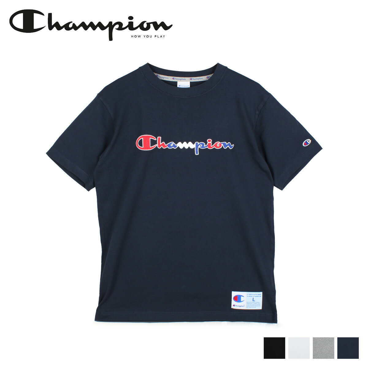 Champion ԥ T Ⱦµ  ǥ 롼ͥå SHORT SLEEVE T-SHIRT ֥å ۥ磻 졼 ͥӡ...