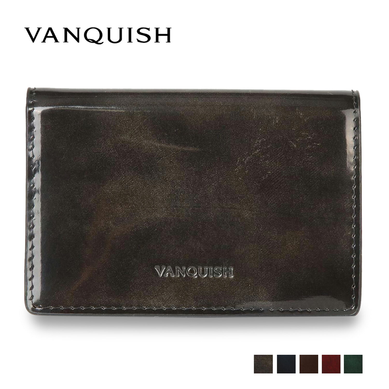 VANQUISH ヴァンキッシュ 名刺入れ 定期入れ カードケース メンズ 本革 CARD CASE グレー ネイビー ワイン ダーク ブラウン グリーン 4..