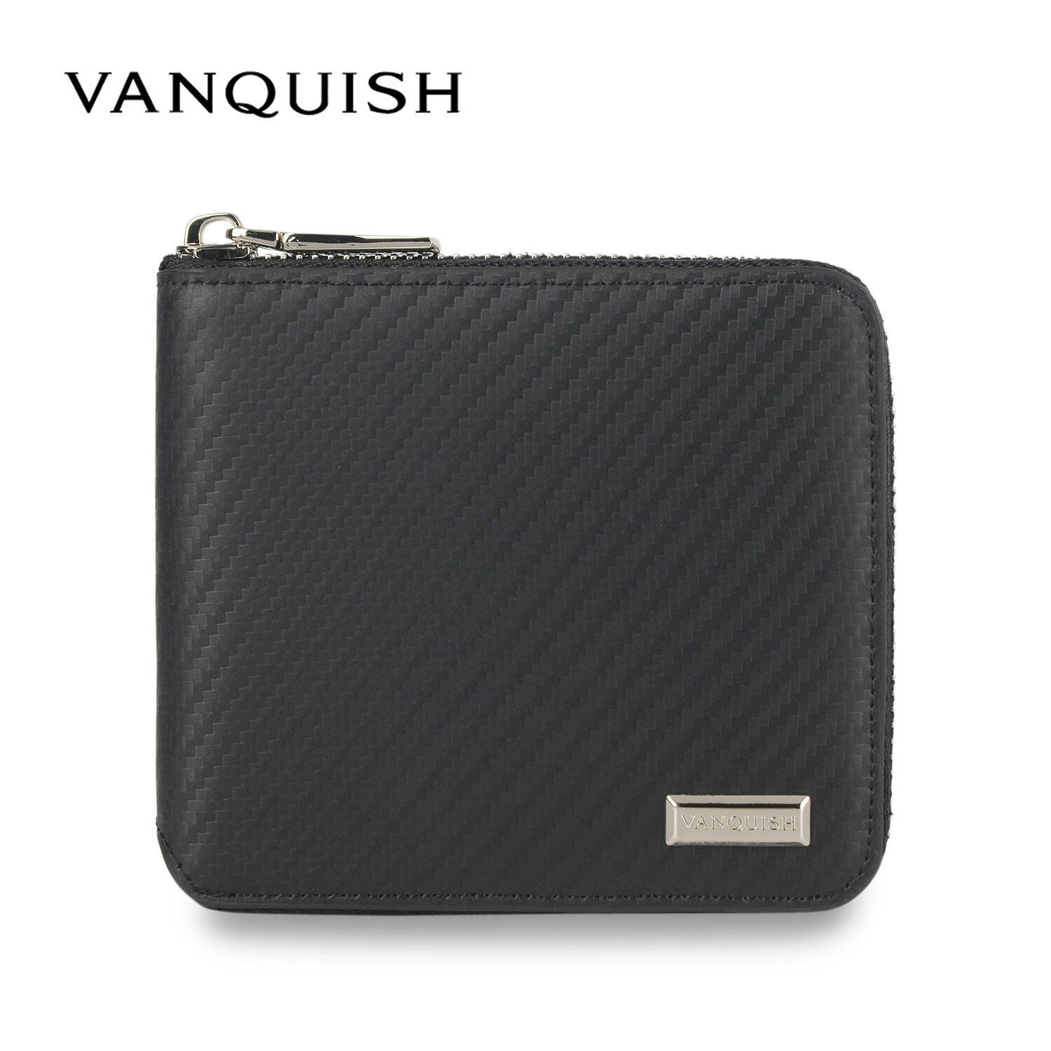VANQUISH ヴァンキッシュ 二つ折り財布 メンズ 本革 ラウンドファスナー WALLET ブラック 黒 43240