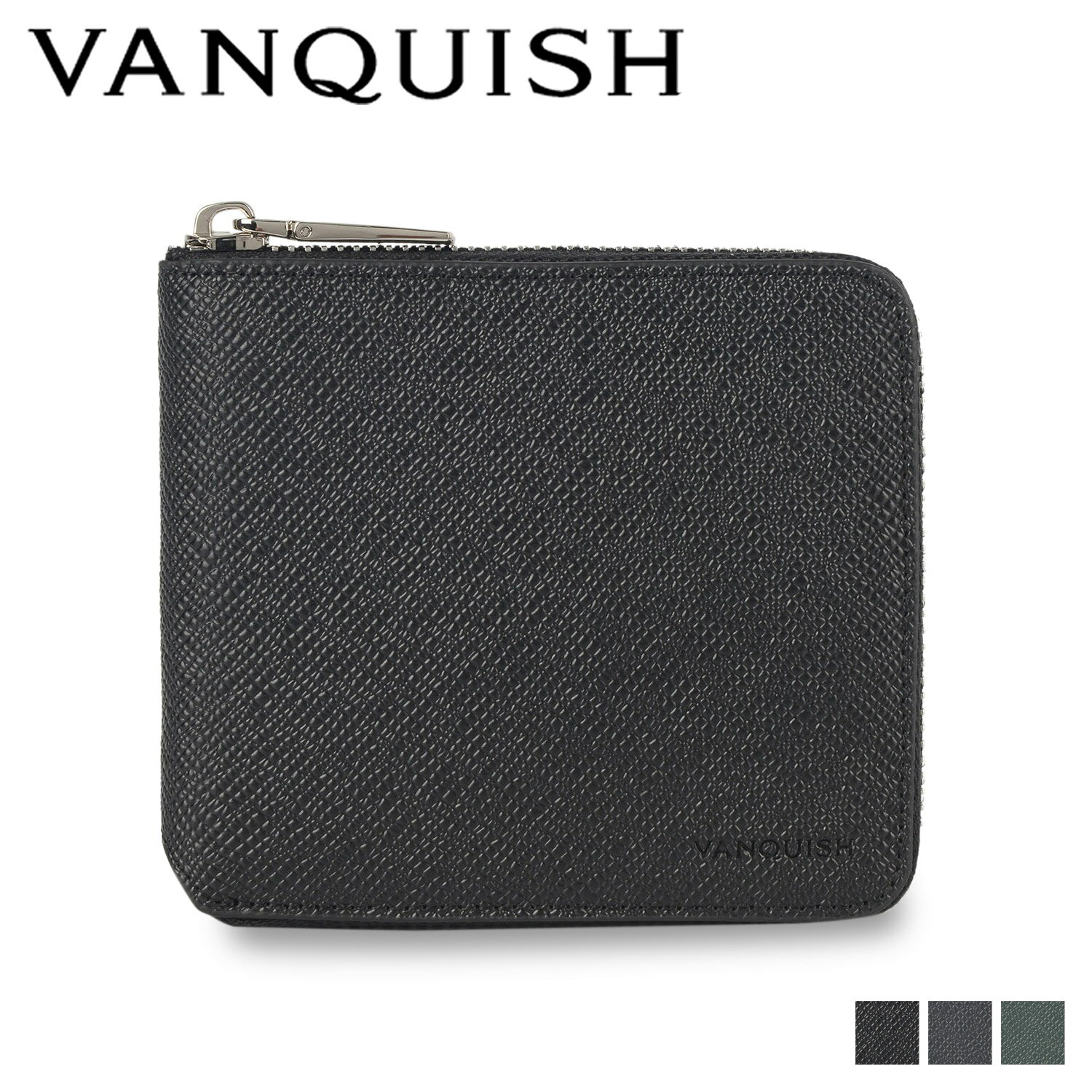 VANQUISH ヴァンキッシュ 二つ折り財布 メンズ ラウンドファスナー 本革 WALLET ブラック ネイビー ダーク グリーン 黒 VQM-43280