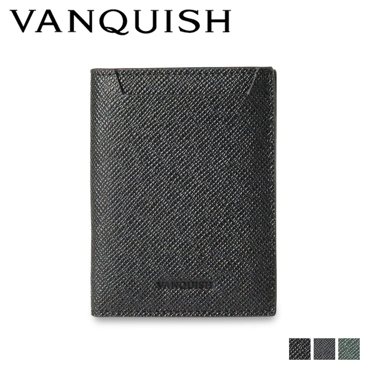 VANQUISH ヴァンキッシュ 二つ折り財布 メンズ 本革 WALLET ブラック ネイビー ダーク グリーン 黒 VQM-43290