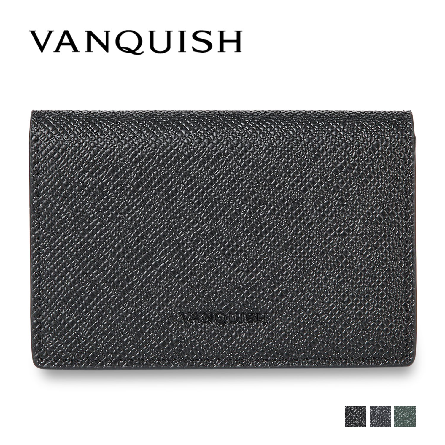 VANQUISH ヴァンキッシュ カードケース 名刺入れ 定期入れ メンズ 本革 CARD CASE ブラック ネイビー ダーク グリーン 黒 43320
