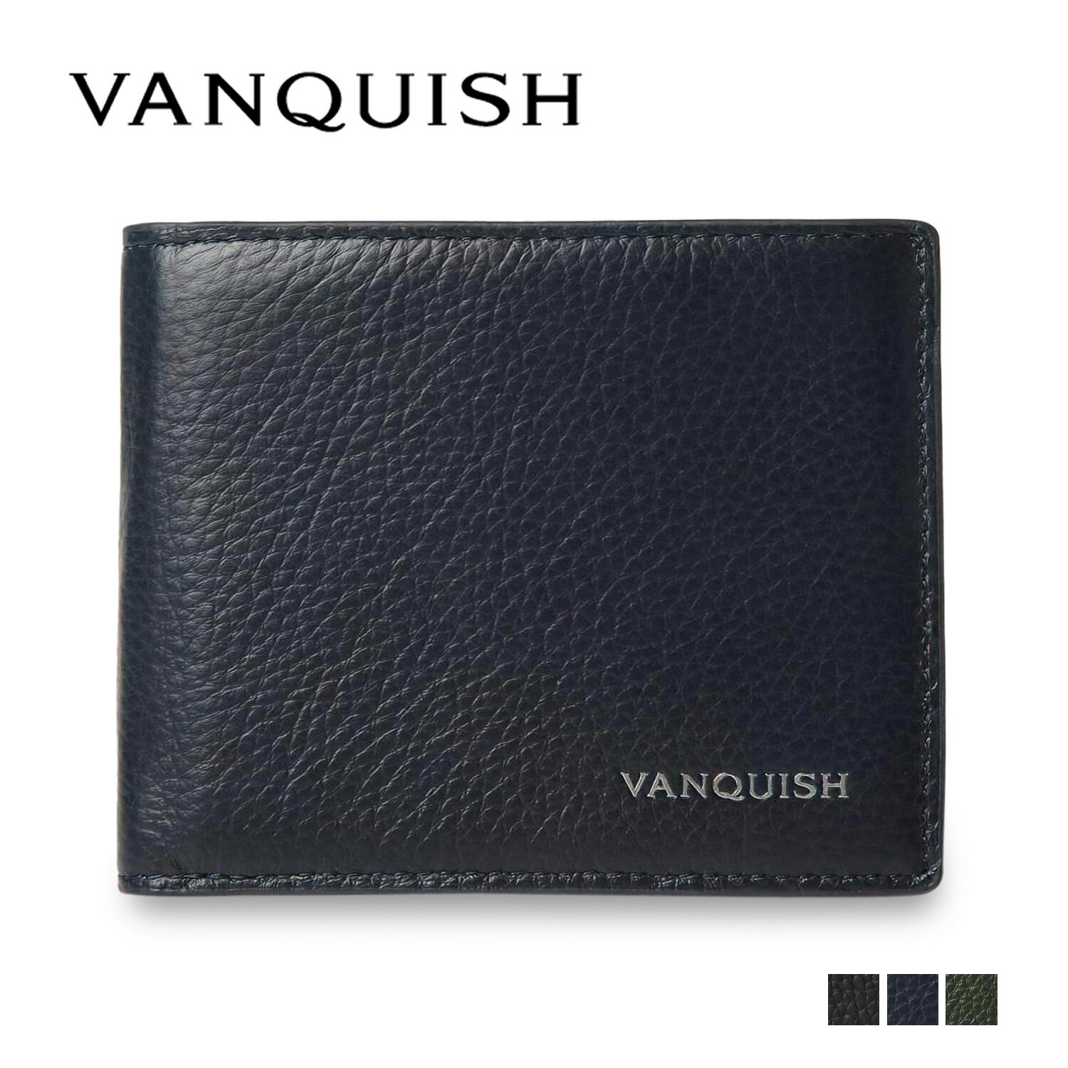 VANQUISH ヴァンキッシュ 二つ折り財布 メンズ 本革 WALLET ブラック ネイビー ダーク グリーン 黒 43520