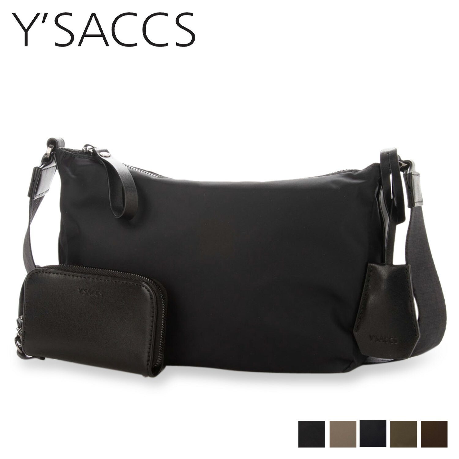 【最大1000円OFFクーポン】 Y’SACCS イザック ショルダーバッグ レディース ポーチ付 RECYCLED NYLON SQUARE SHOULDER ブラック グレージュ ネイビー カーキ ブラウン 黒 20-007-02