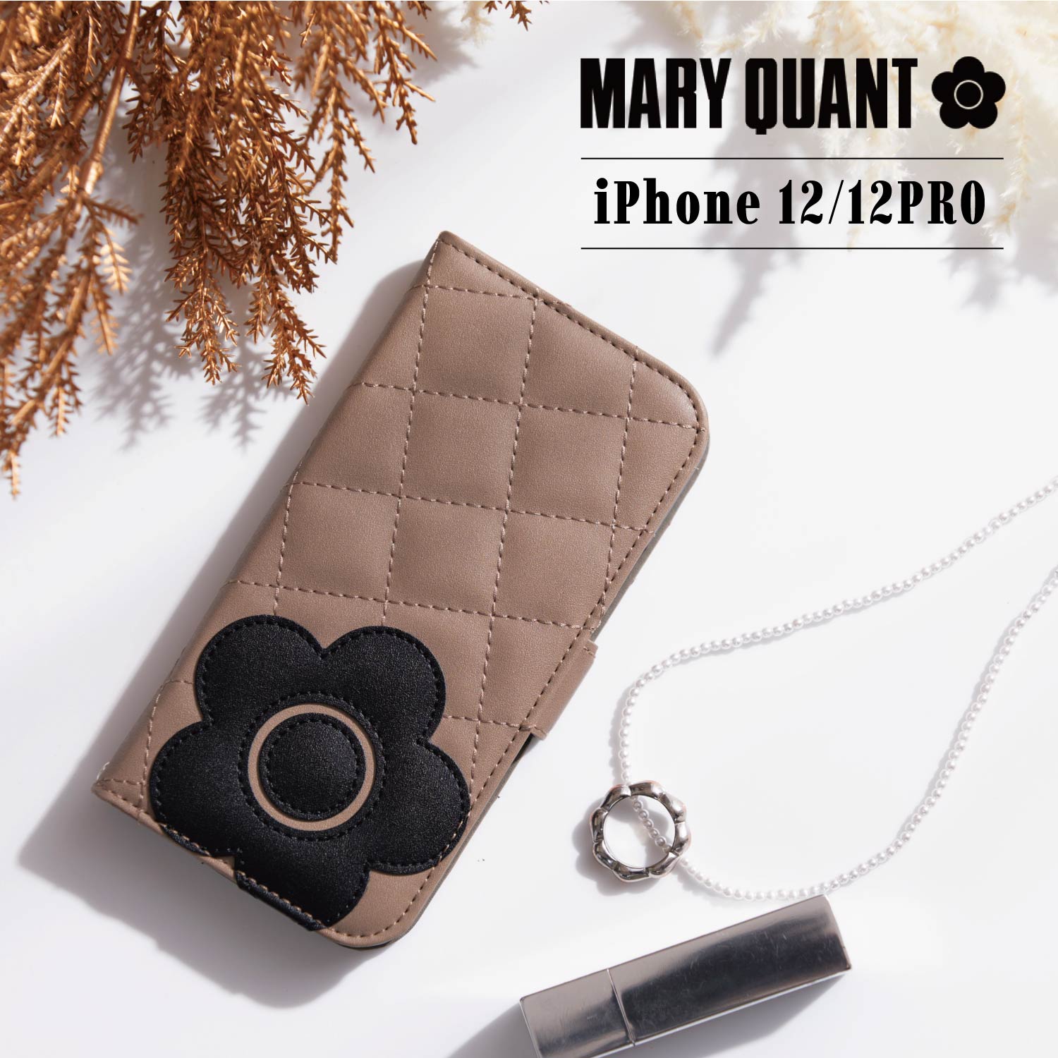 マリークヮント スマホケース レディース マリークヮント MARY QUANT iPhone12 12 Pro ケース スマホケース 携帯 手帳型 レディース マリクワ PU QUILT LEATHER BOOK TYPE CASE ブラック ベージュ 黒 IP12-MQ01 母の日