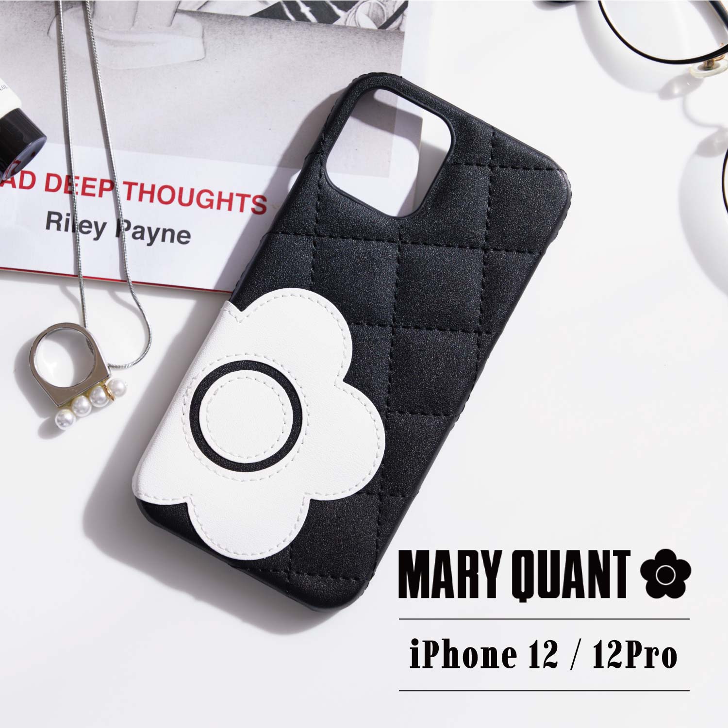 マリークヮント MARY QUANT iPhone12 12 Pro ケース スマホケース 携帯 レディース マリクワ PU QUILT LEATHER BACK CASE ブラック ベージュ 黒 IP12-MQ03 母の日