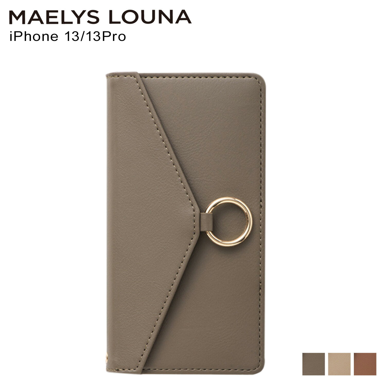 MAELYS LOUNA マエリスルーナ iPhone13 13 Pro ケース スマホケース 携帯 アイフォン レディース 手帳型 レター リング フリップ LETTER RING FLIP CASE ベージュ グレー ブラウン