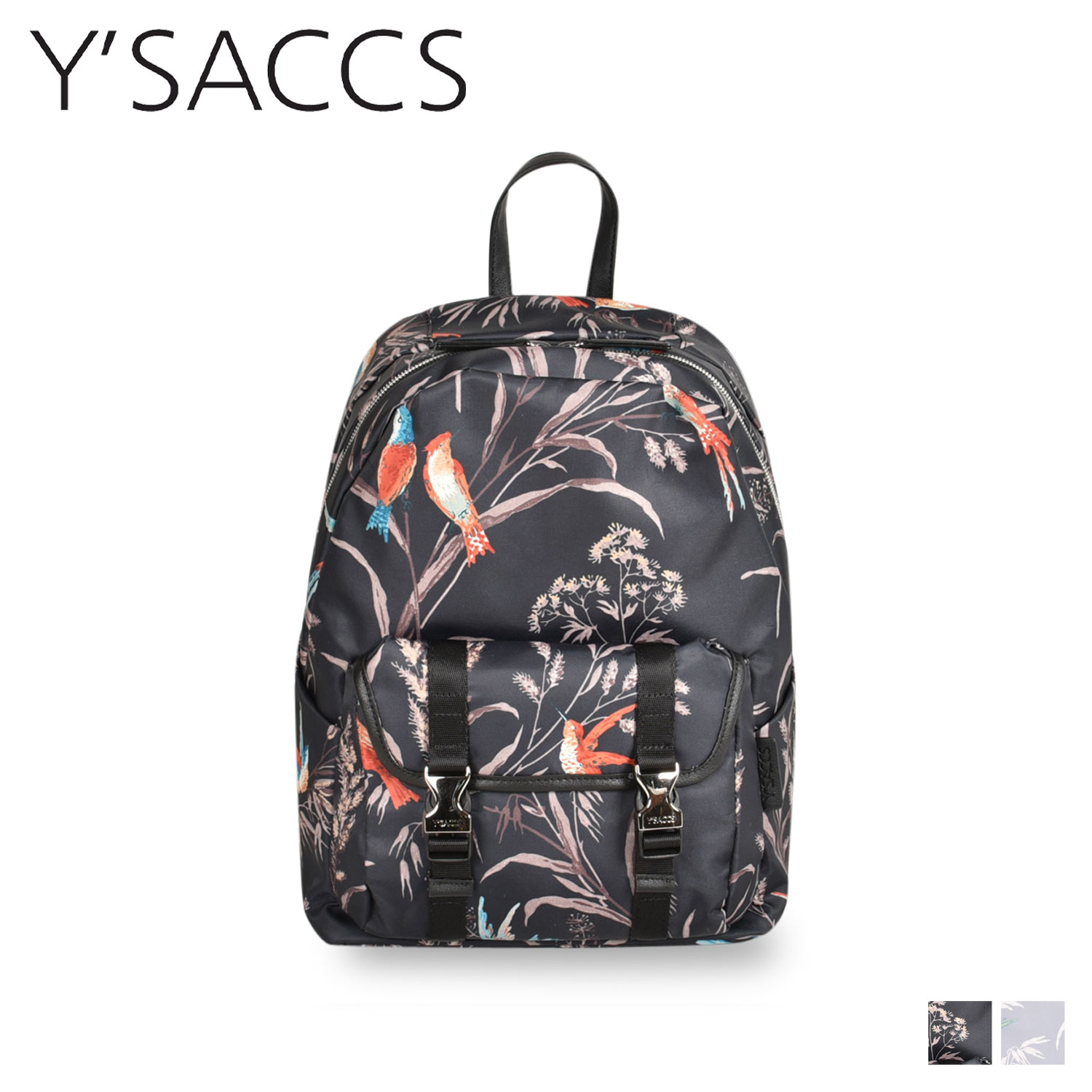 イザック バッグ Y’SACCS イザック リュック バッグ バックパック レディース 通学 BIRD PRINT DAYPACK ブラック グレー 黒 10-004-03 母の日