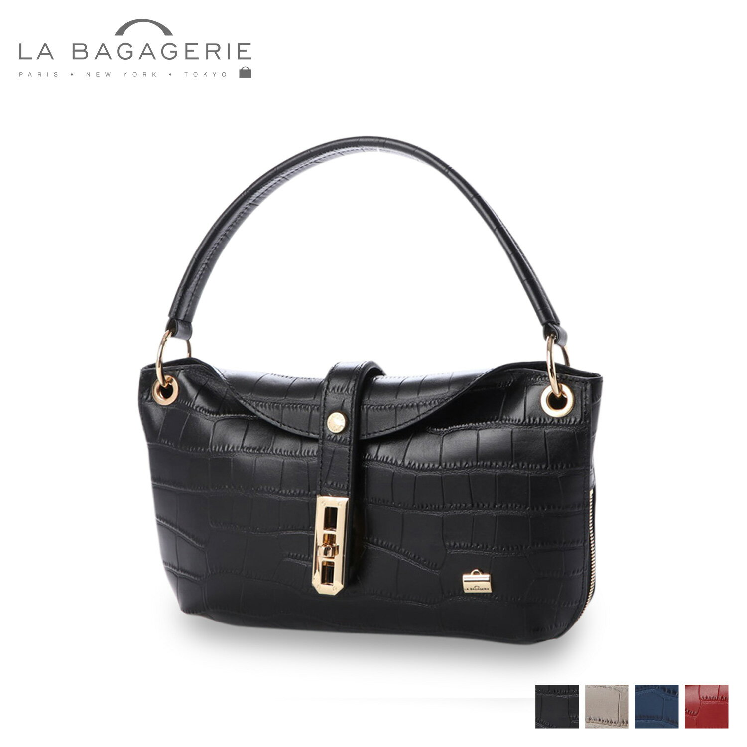 【最大1000円OFFクーポン】 LA BAGAGERIE ラ バガジェリー ショルダーバッグ クロコ型押し 2way レディース ブラック グレー ネイビー レッド 黒 B62-12-24SC