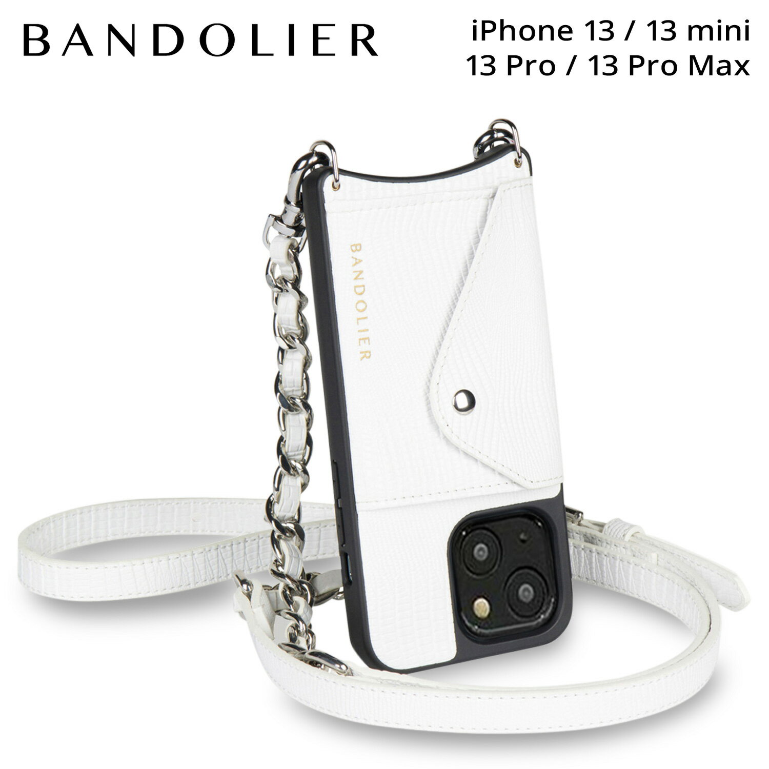 バンドリヤー BANDOLIER iPhone 13 mini iPhone 13 13Pro iPhone 13 Pro Max ケース スマホケース 携帯 ショルダー アイフォン ペイジ サイドスロット ホワイト メンズ レディース PAIGE SIDE SLOT LIZARD WHITE ホワイト 白 14PAI