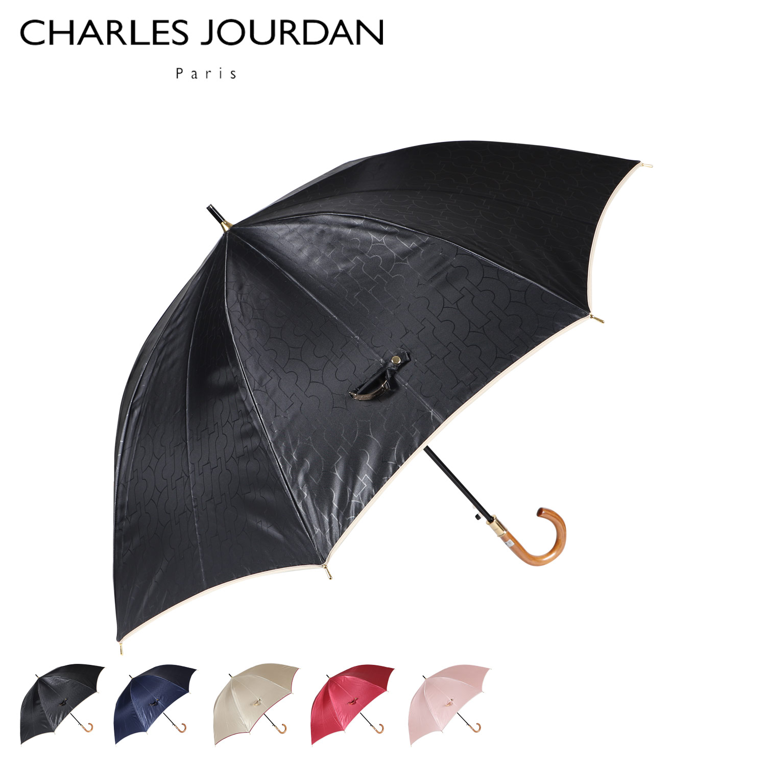 CHARLES JOURDAN シャルルジョルダン 雨傘 長傘 レディース 耐風 LONG UMBRELLA ブラック ネイビー ベージュ ワイン レッド ピン...