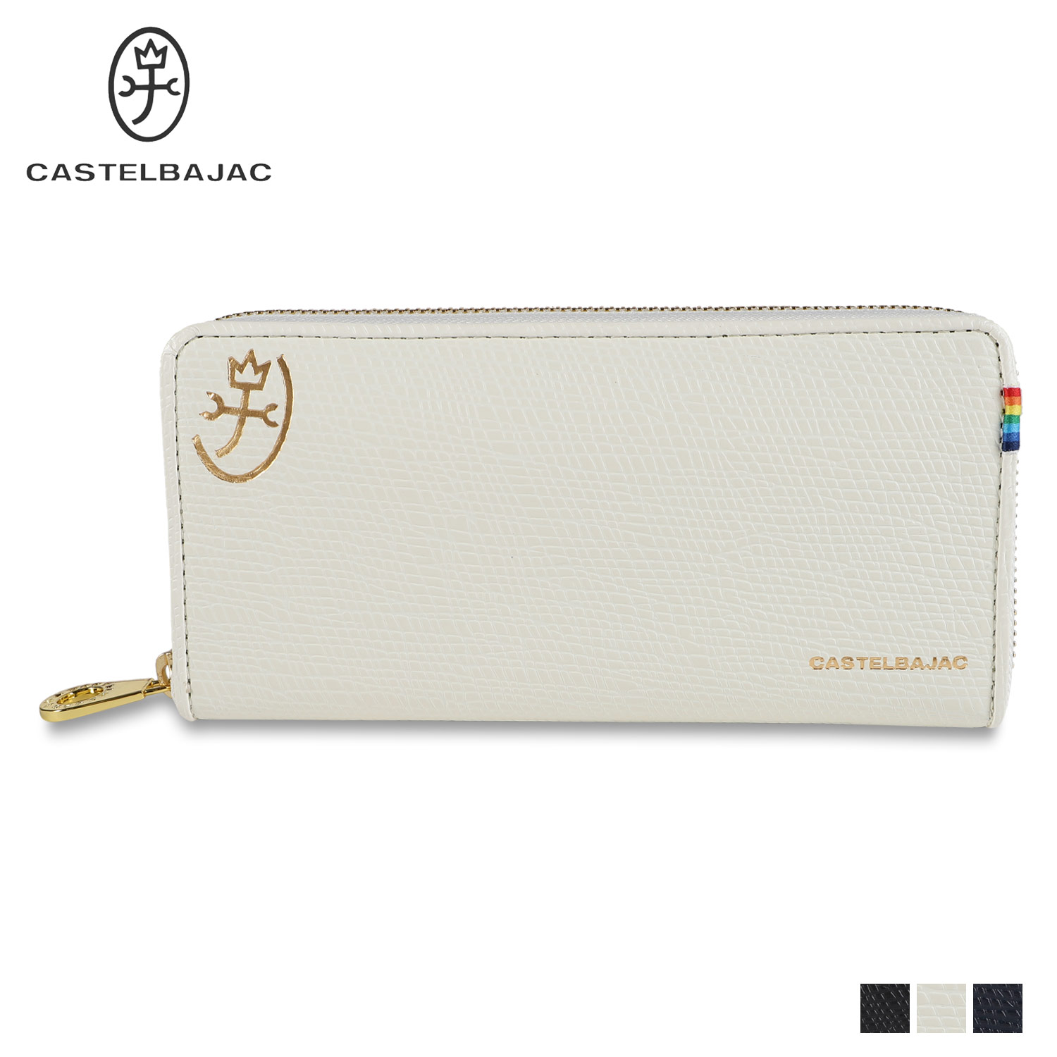 樂天商城 - CASTELBAJAC カステルバジャック 財布 長財布 レインボー メンズ レディース 本革 ラウンドファスナー RAINBOW ブラック ホワイト ネイビー 黒 白 79615