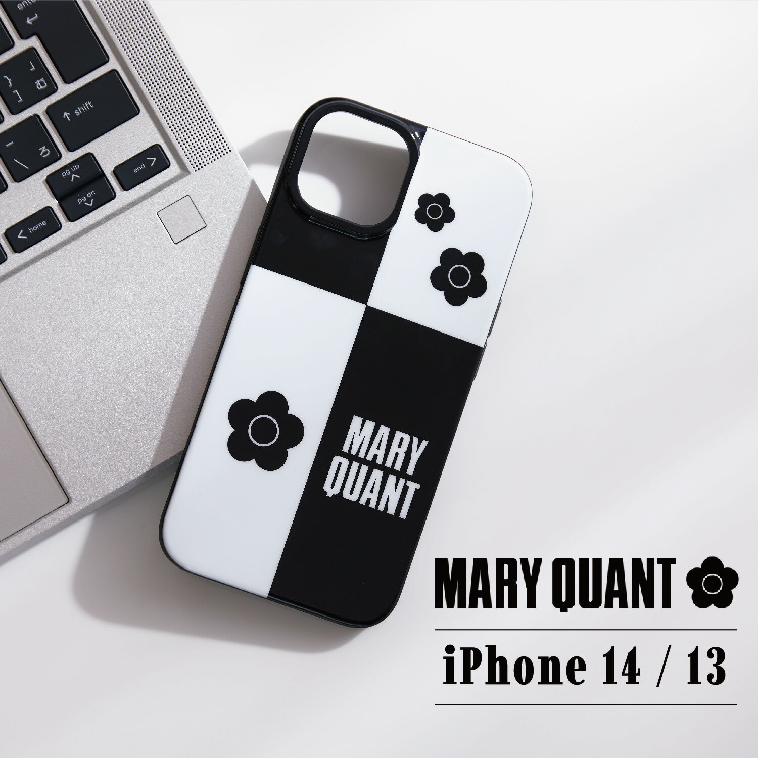 マリークヮント スマホケース レディース MARY QUANT マリークヮント iPhone 14 13 スマホケース 携帯 アイフォン レディース マリクワ MONOTONE DESIGN HYBRID CLEAR CASE ブラック 黒 IP14-MQ13 母の日