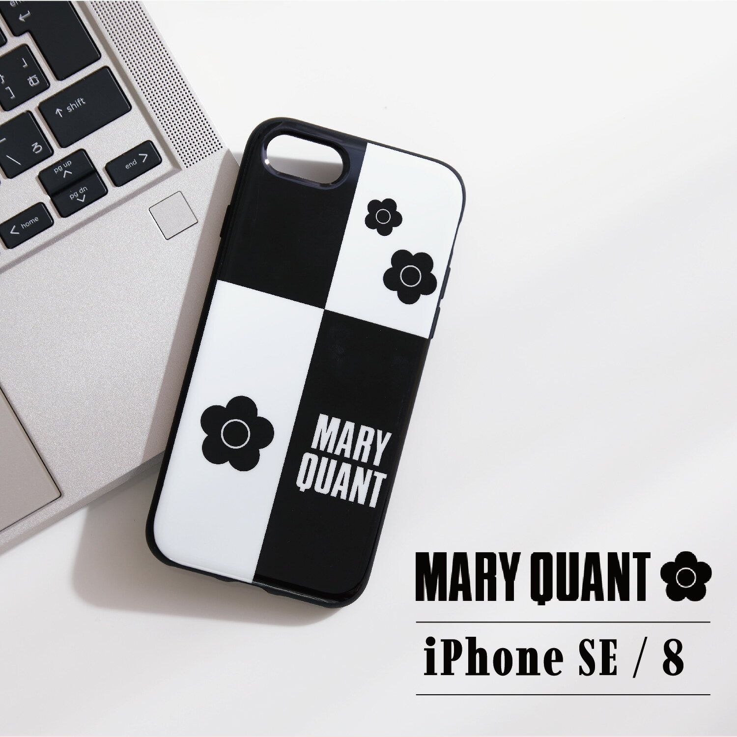 マリークヮント スマホケース レディース MARY QUANT マリークヮント iPhone SE 8 スマホケース 携帯 アイフォン 第3 第2世代 レディース マリクワ MONOTONE DESIGN HYBRID CLEAR CASE ブラック 黒 IPSE-MQ15 母の日