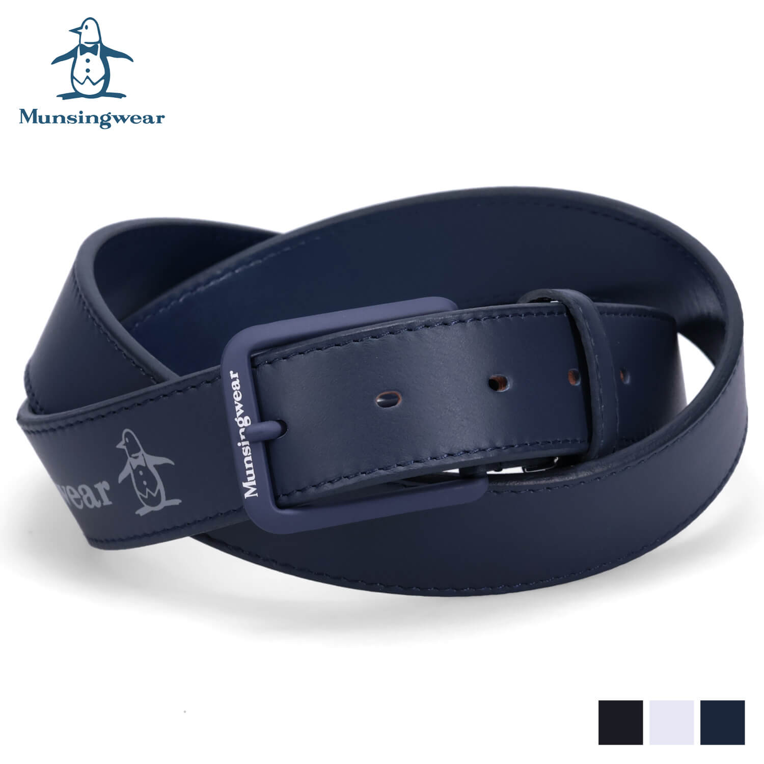 レザーベルト Munsingwear マンシングウェア ベルト レザーベルト メンズ BELT ブラック ホワイト ネイビー 黒 白 MU-6080123