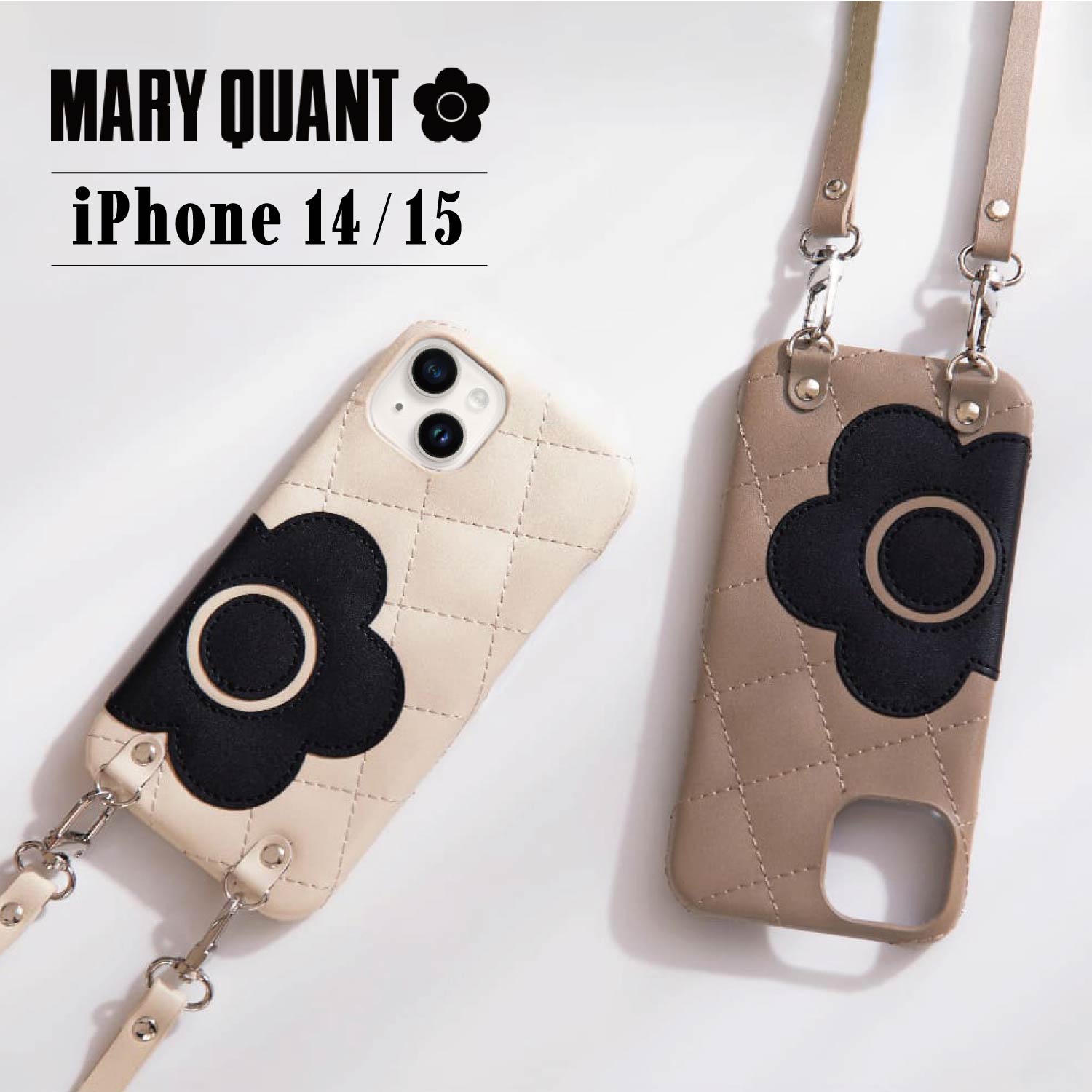 マリークヮント スマホショルダー レディース マリークヮント MARY QUANT iPhone 15 14 ケース スマホケース スマホショルダー 携帯 レディース PU QUILT LEATHER NEW SLING CASE ブラック ホワイト グレー ブラウン ピンク 黒 白 母の日