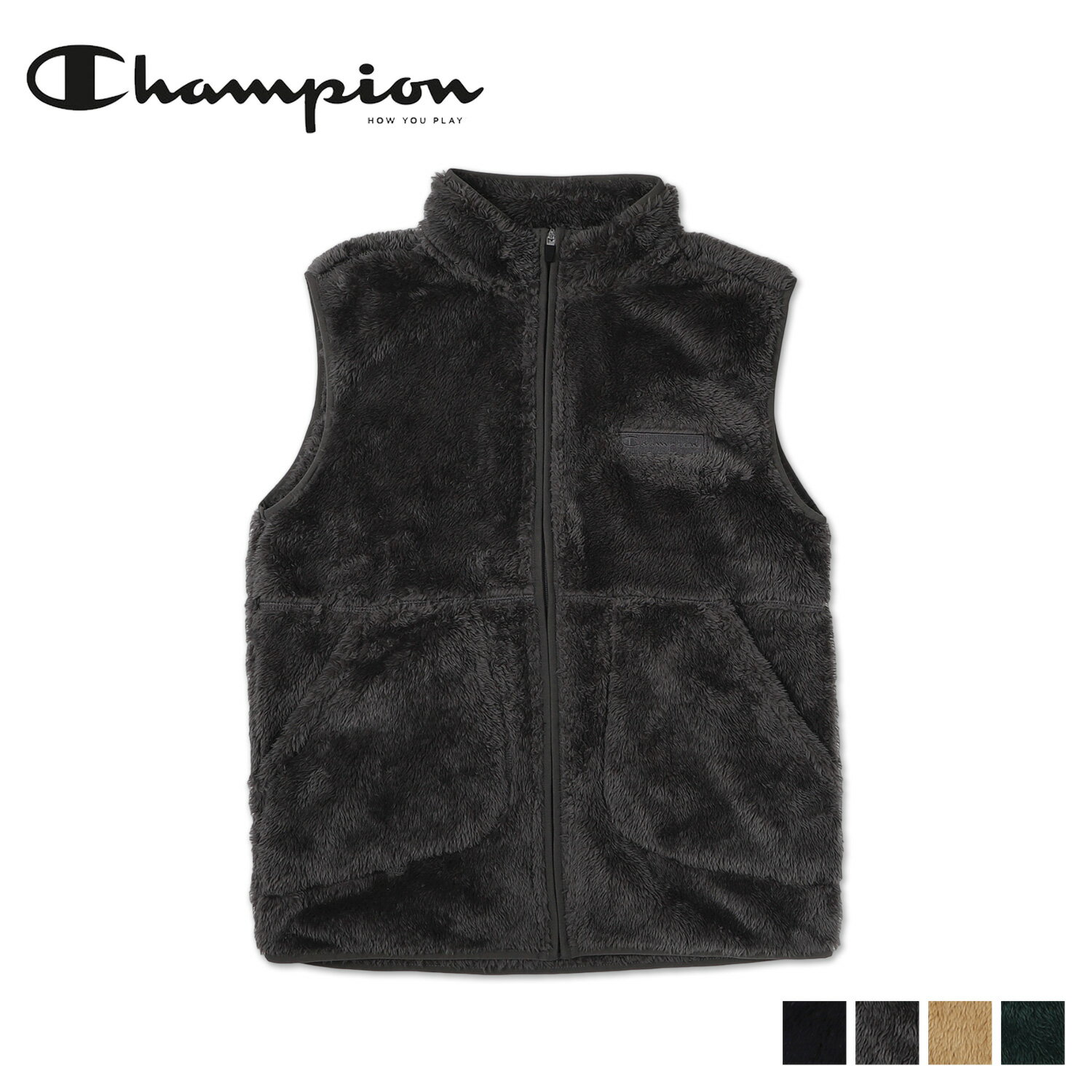 【最大1000円OFFクーポン配布中】 Champion チャンピオン ベスト フリース アウター メンズ ボア ZIP VEST ブラック グレー ベージュ グリーン 黒 C3-Y617