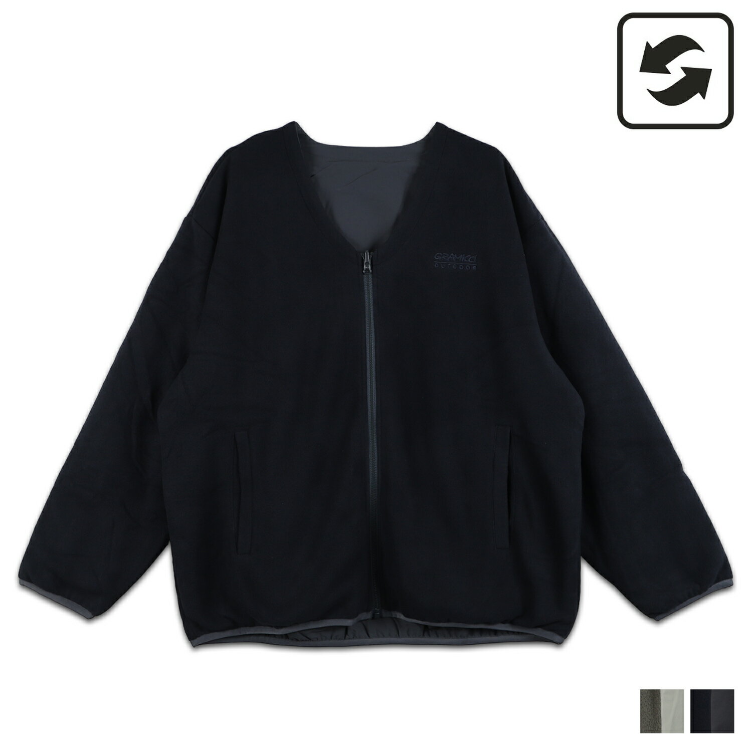 GRAMICCI グラミチ カーディガン フリース アウター メンズ レディース リバーシブル 薄手 REVERSIBLE FLEECE CARDIGAN ベージュ ダーク ネイビー G3FU-J031