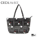 セシルマクビー バッグ 【最大1000円OFFクーポン配布中】 CECIL McBEE セシルマクビー バッグ トートバッグ レディース Lサイズ ファスナー付き ロゴパターン TOTE BAG ブラック ホワイト 黒 白 CM121138