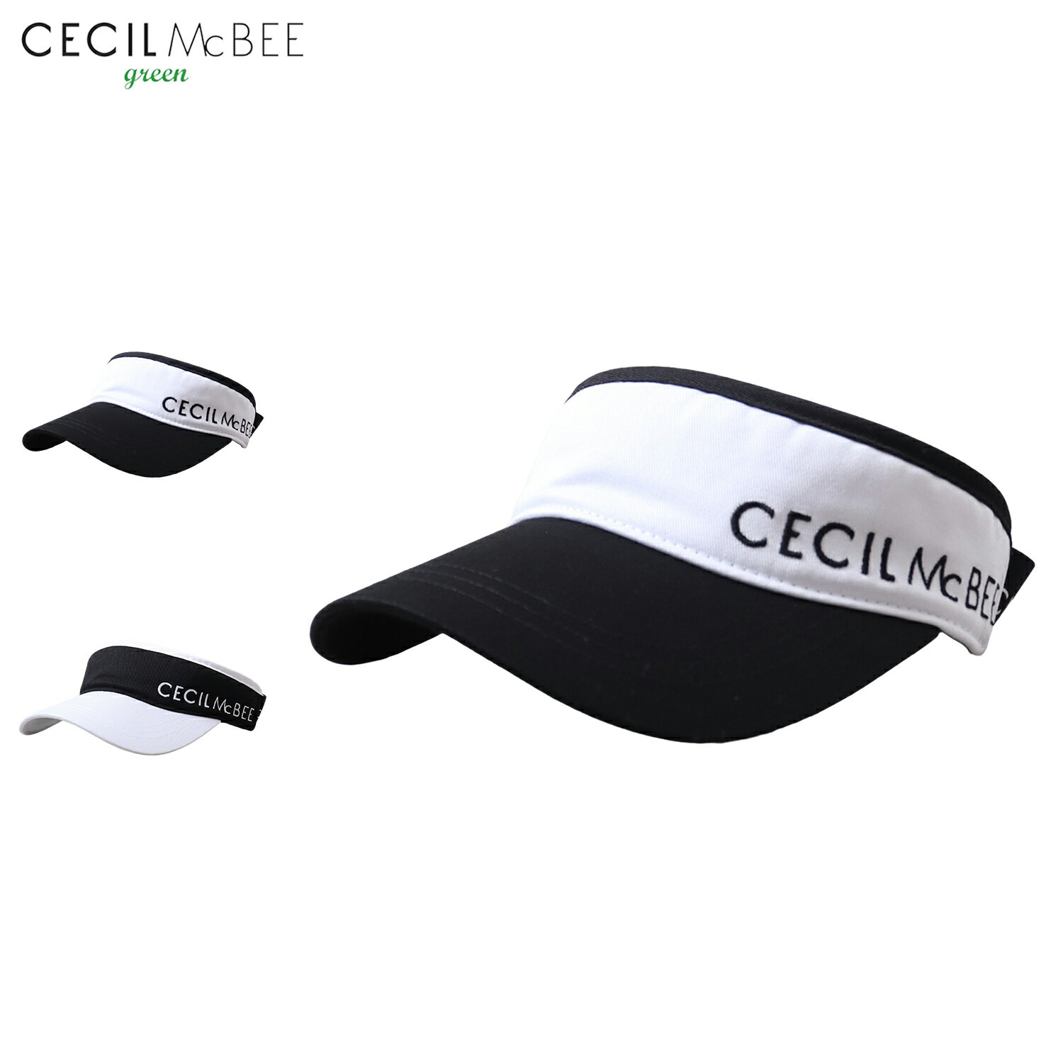 CECIL McBEE green セシルマクビーグリーン サンバイザー ゴルフ 日よけ 帽子 レディース 紫外線対策 ブラック ホワイト 黒 白 CGS251...
