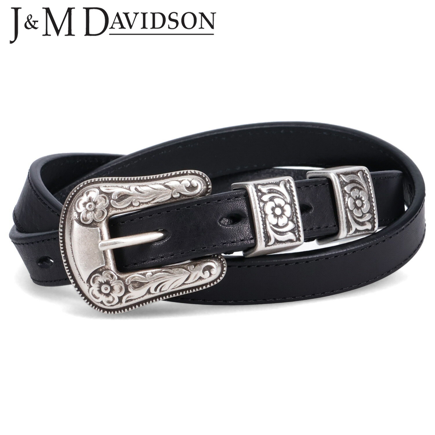 ジェイ＆エム デヴィッドソン ジェイアンドエムデヴィッドソン J&M DAVIDSON ベルト レザーベルト ウェスタン バックル メンズ 本革 WESTERN BUCKLE 20MM ブラック 黒 BWST-0XX-AN20