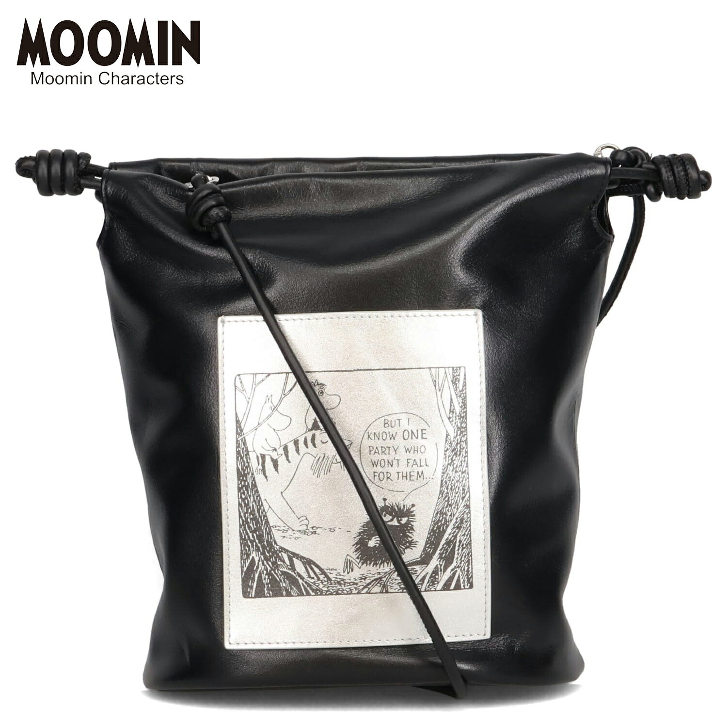【最大1000円OFFクーポン発行中】 MOOMIN ムーミン バッグ ショルダーバッグ 巾着ポシェット レディース 本革 斜めがけ 2WAY ブラック 黒 30001
