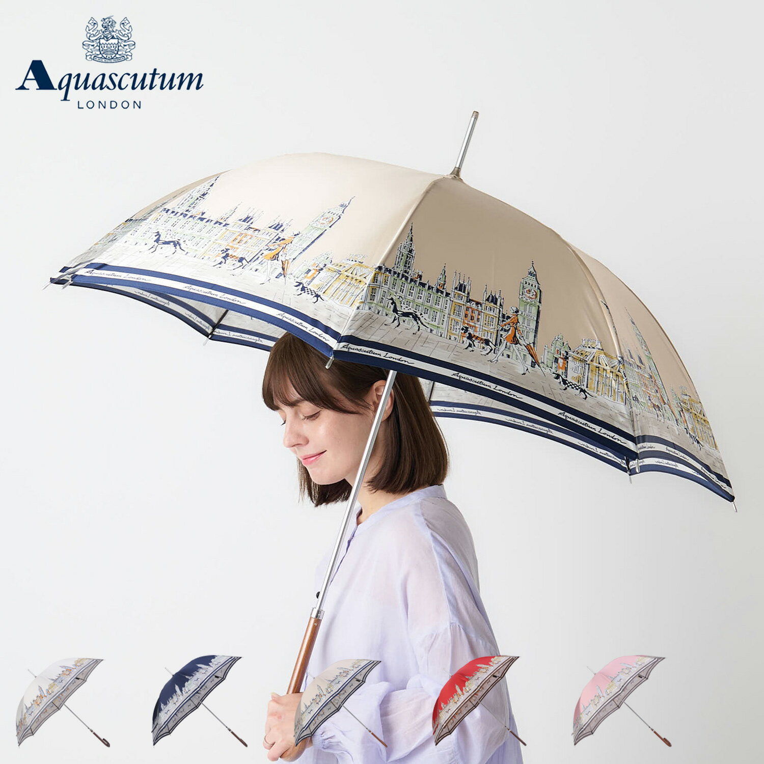 【最大1000円OFFクーポン発行中】 AQUASCUTUM アクアスキュータム 長傘 雨傘 レディース 60cm 軽量 UVカット 遮熱 紫外線対策 ホワイト...