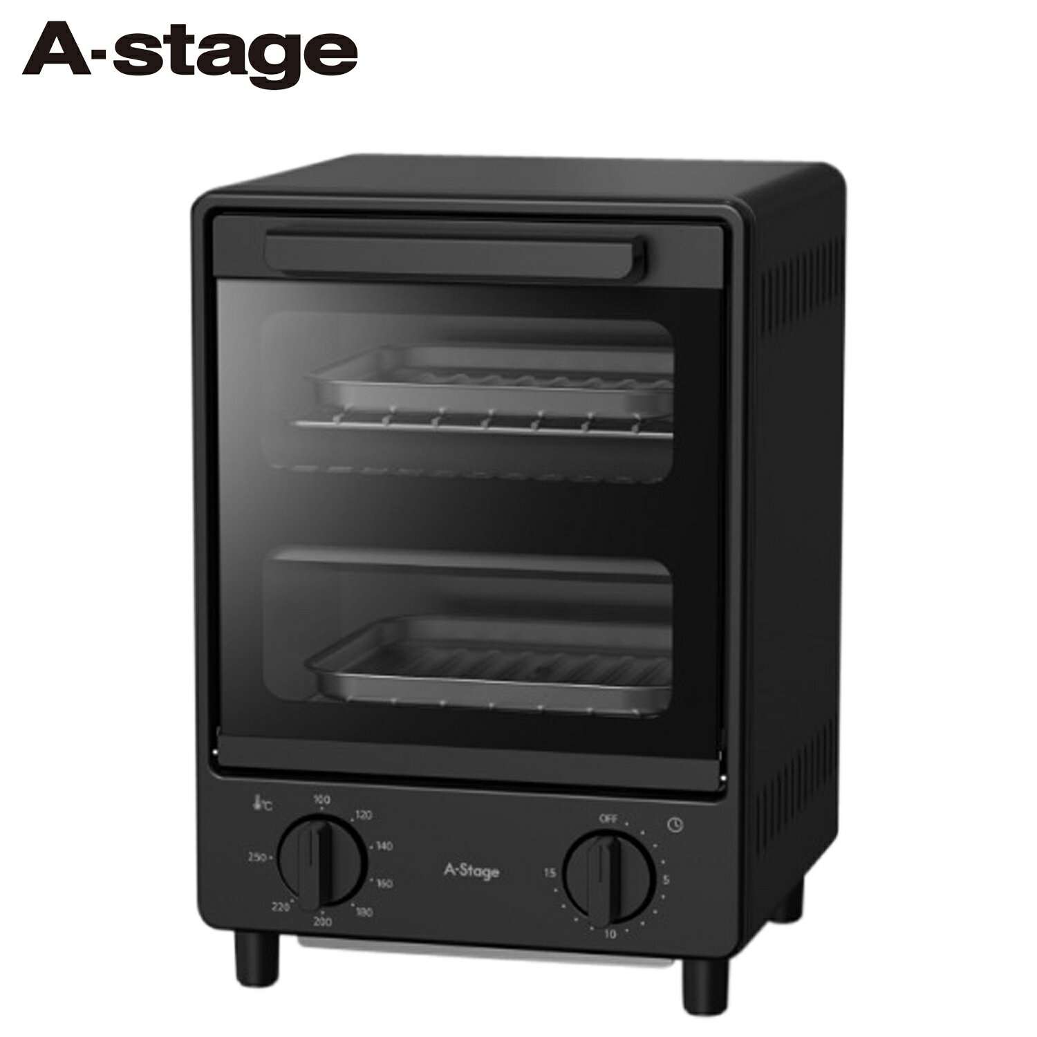 エーステージ A-Stage トースター 縦型 2枚焼き パン焼き器 温度調節 タイマー コンパクト レシピ付き 調理器具 爆速リベイクトースター ブラック 黒 OT01A