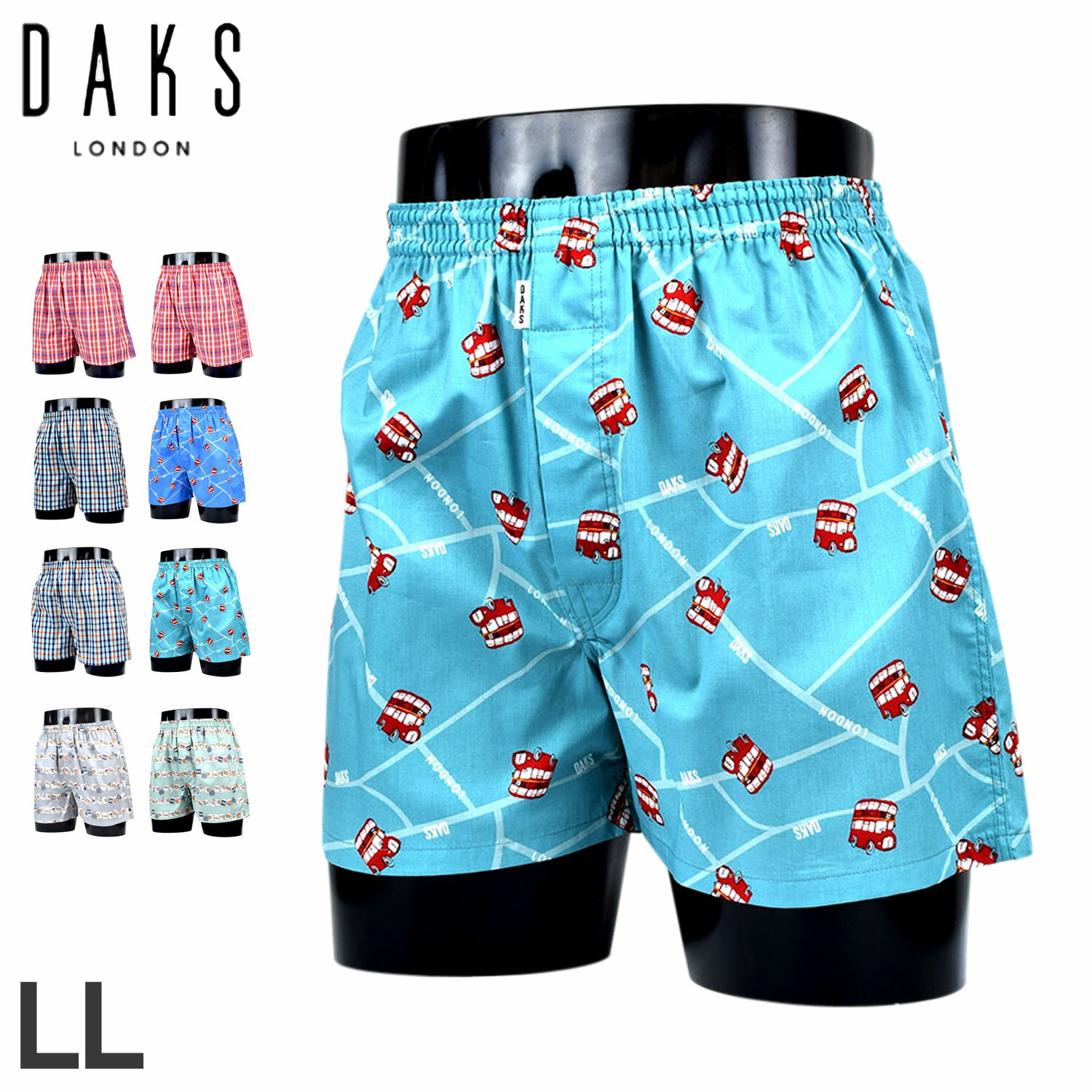 DAKS ダックス トランクス 下着 インナー アンダーウェア パンツ メンズ 前開き LL メンズ下着 男性 レッド ブルー グリーン