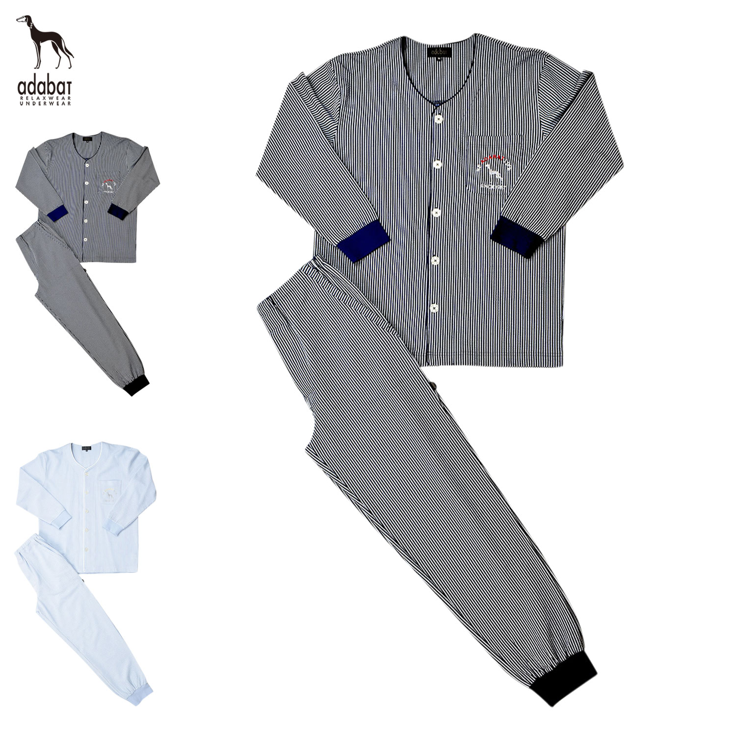 【最大1000円OFFクーポン発行中】 adabat アダバット ルームウェア 部屋着 パジャマ 上下 セットアップ ナイトウェア 長袖 ニット 前開 メンズ ...