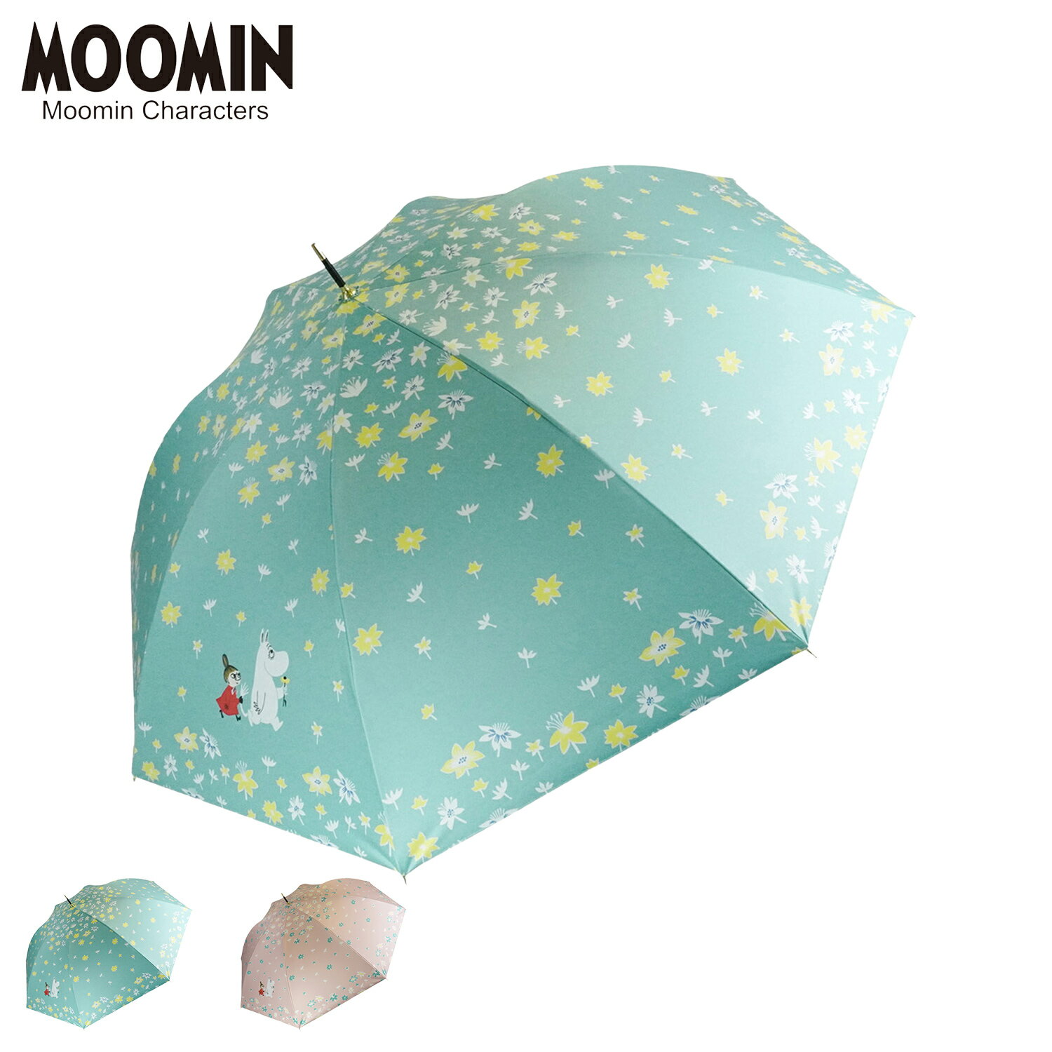 MOOMIN ムーミン 傘 長傘 晴雨兼用 雨傘 レディース 87cm 遮光率 UVカット 100% 軽量 撥水 遮熱 晴雨兼用長傘 ブルー ピンク TW25L7643のサムネイル