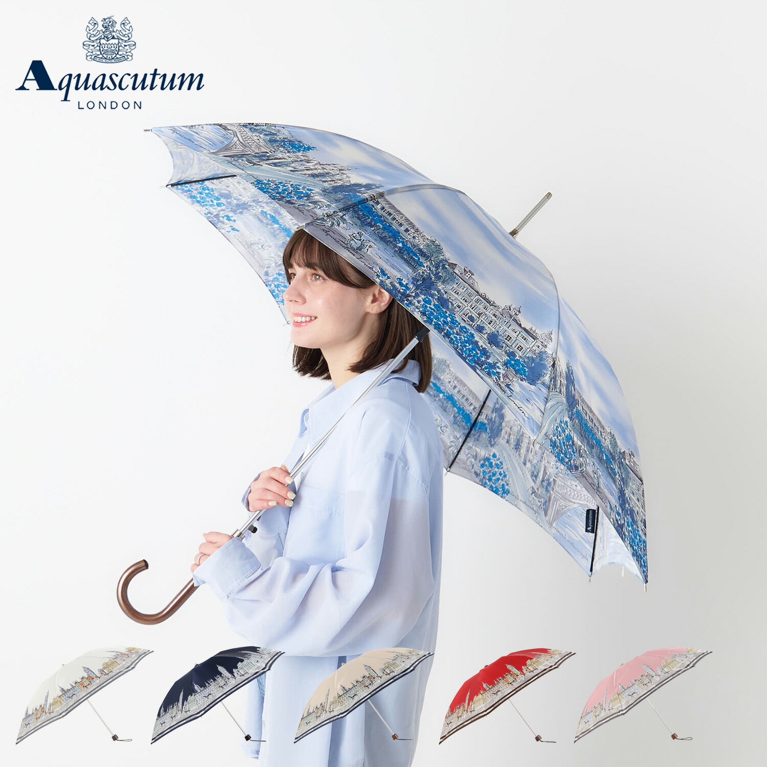 【最大1000円OFFクーポン発行中】 AQUASCUTUM アクアスキュータム 長傘 雨傘 レディース 耐風 ボタン式 日本製 ネイビー サックス イエロー ...