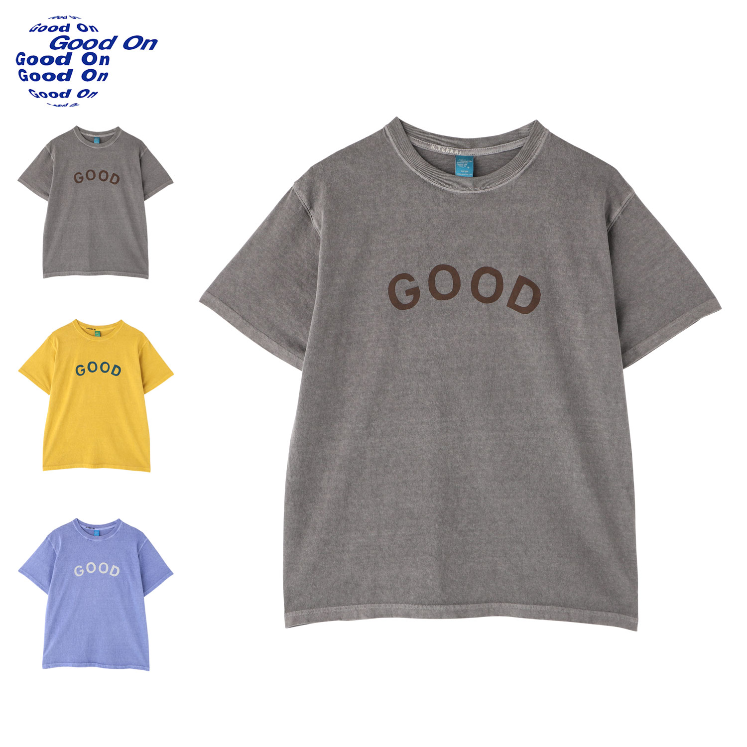 グッドオン Good On Tシャツ 半袖 メンズ 綿 100% GOOD SS TEE グレー イエロー ブルー KTER2501