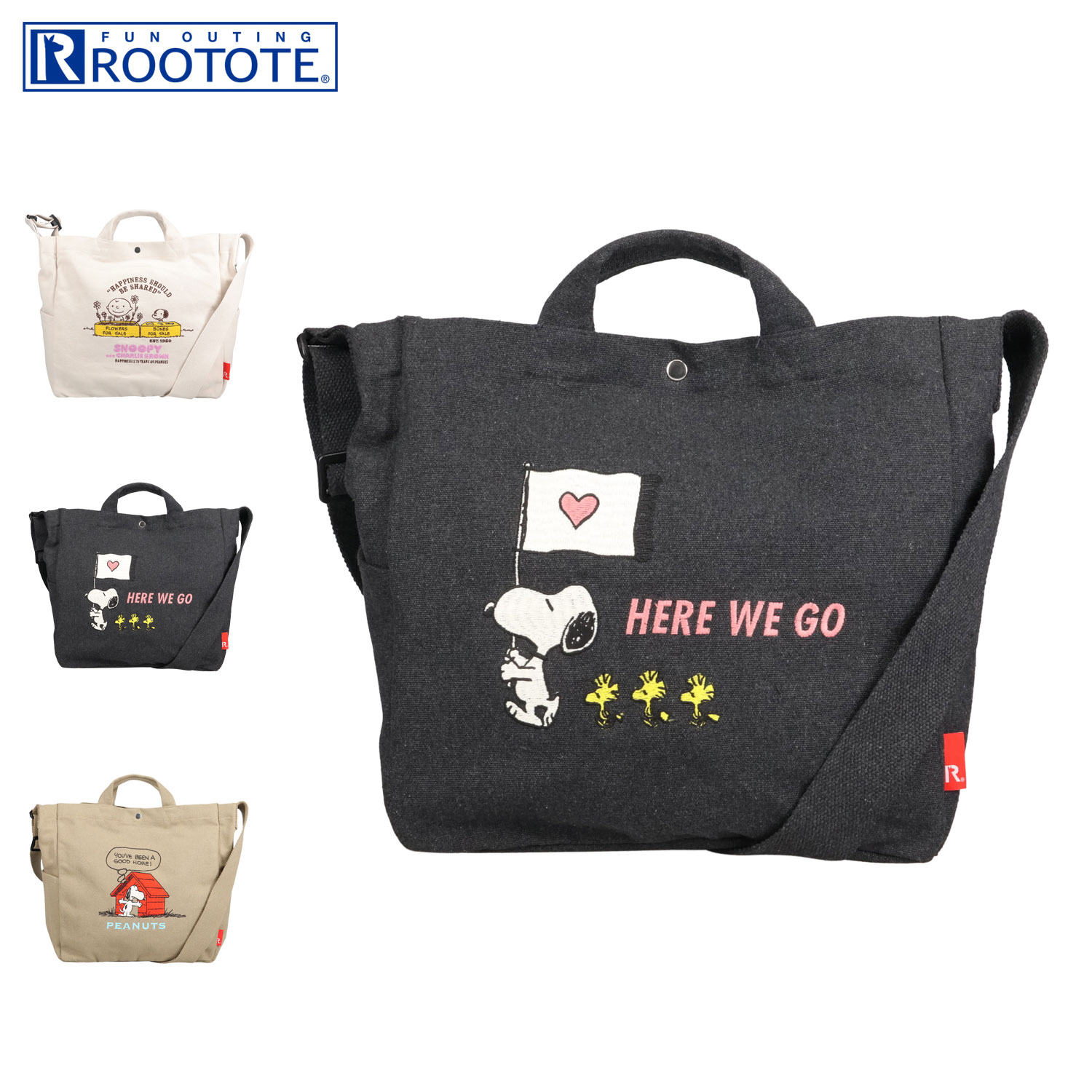 ルートート ROOTOTE ショルダーバッグ ミディアム スヌーピー メンズ レディース 斜めがけ 大人 軽量 ピーナッツ コラボ IP.MED.2way.Peanuts-0J アイボリー グレー カーキ 8441