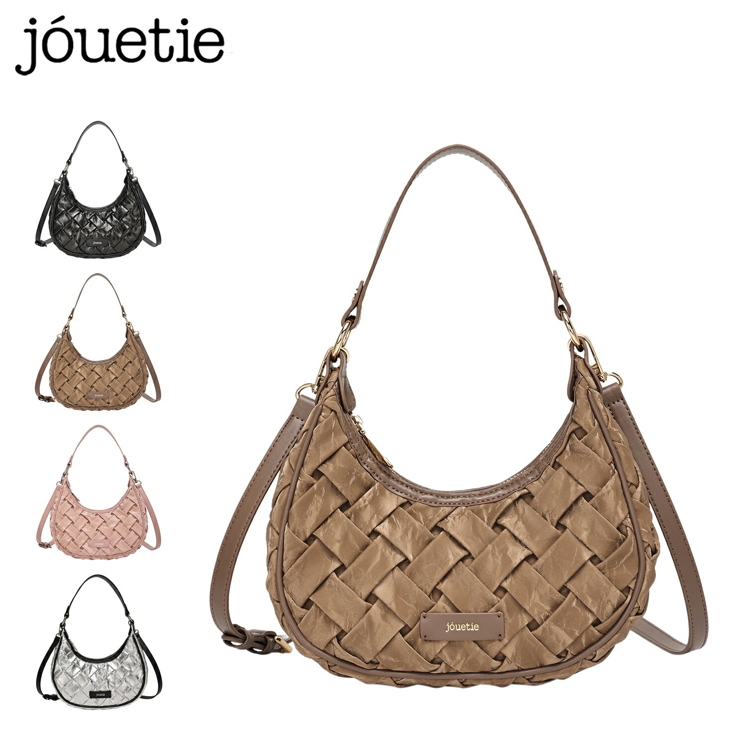 jouetie ジュエティ バッグ ショルダーバッグ クロスエンボス レディース 軽量 斜めがけ コンパクト 三日月型 ブラック ベージュ ピンク シルバー 黒 JUT-82220B