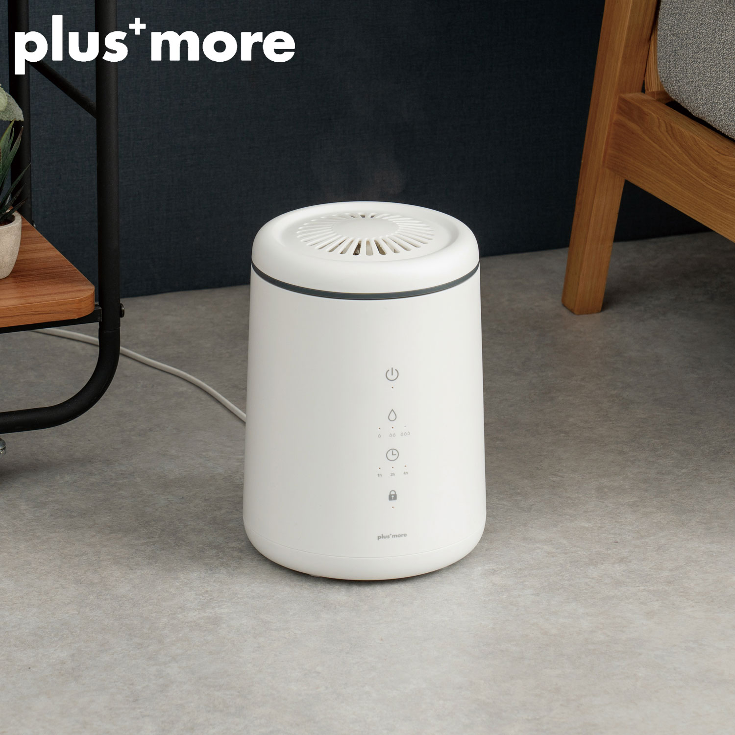 plusmore プラスモア 加湿器 3L スチーム式 上部給水 大容量 3段階ミスト オートオフ機能 チャイルドロック 上から給水 卓上 快適 倒れても水がこぼれにくい PBAHF005