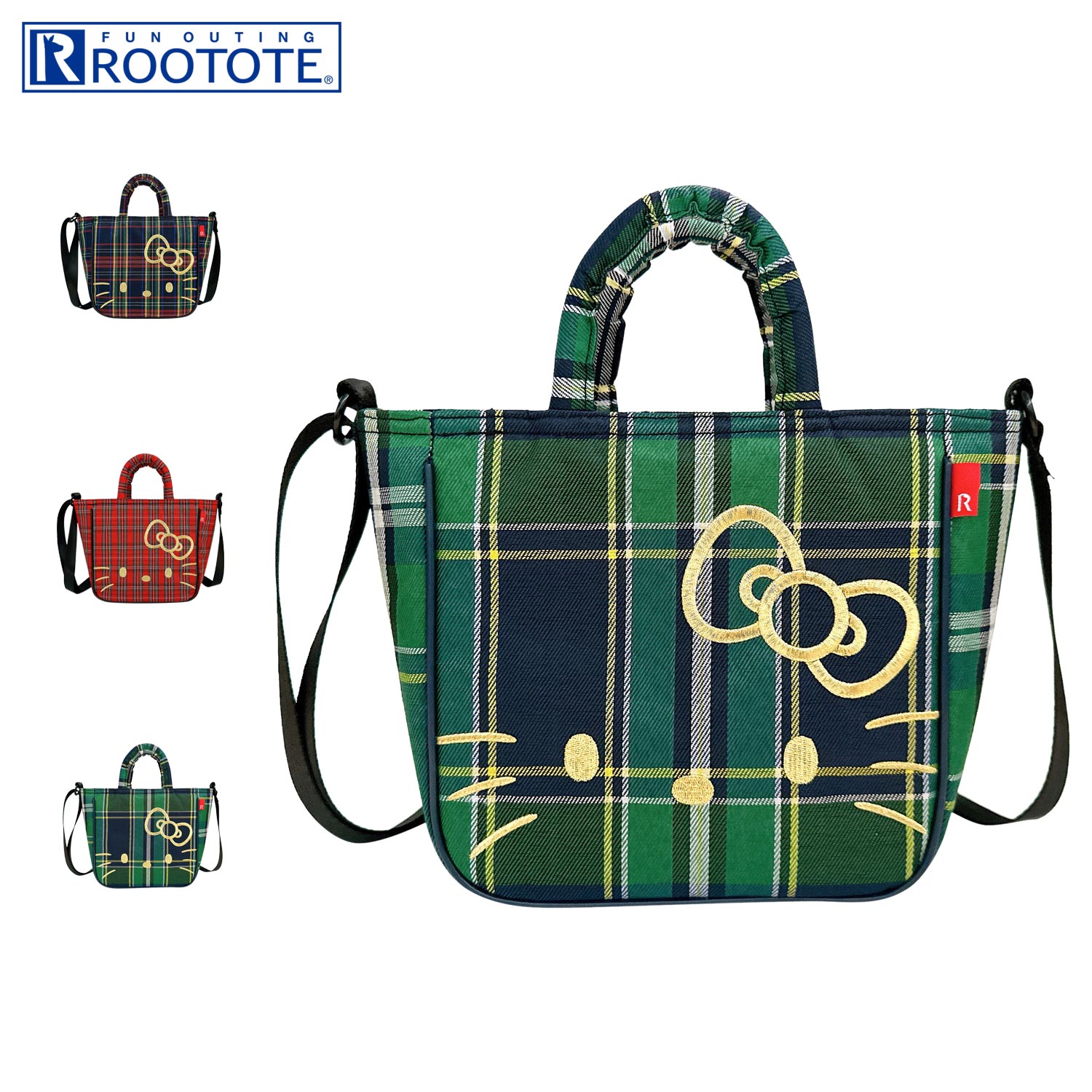 ルートート ROOTOTE バッグ トートバッグ IP.べビールー.チェック.ハローキティA レディース 斜めがけ 軽量 刺繍 ネイビー レッド グリーン 8464