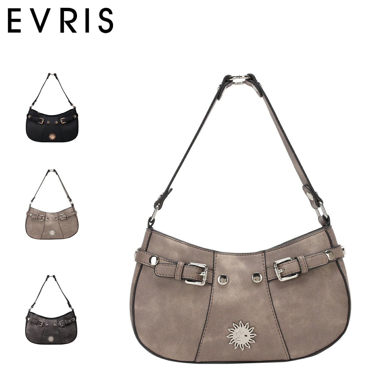 EVRIS エヴリス ショルダーバッグ ミニ レディース 斜めがけ 大人 軽量 SUNNY アンティークPU ブラック グレー シルバー 黒 EVR-20010B