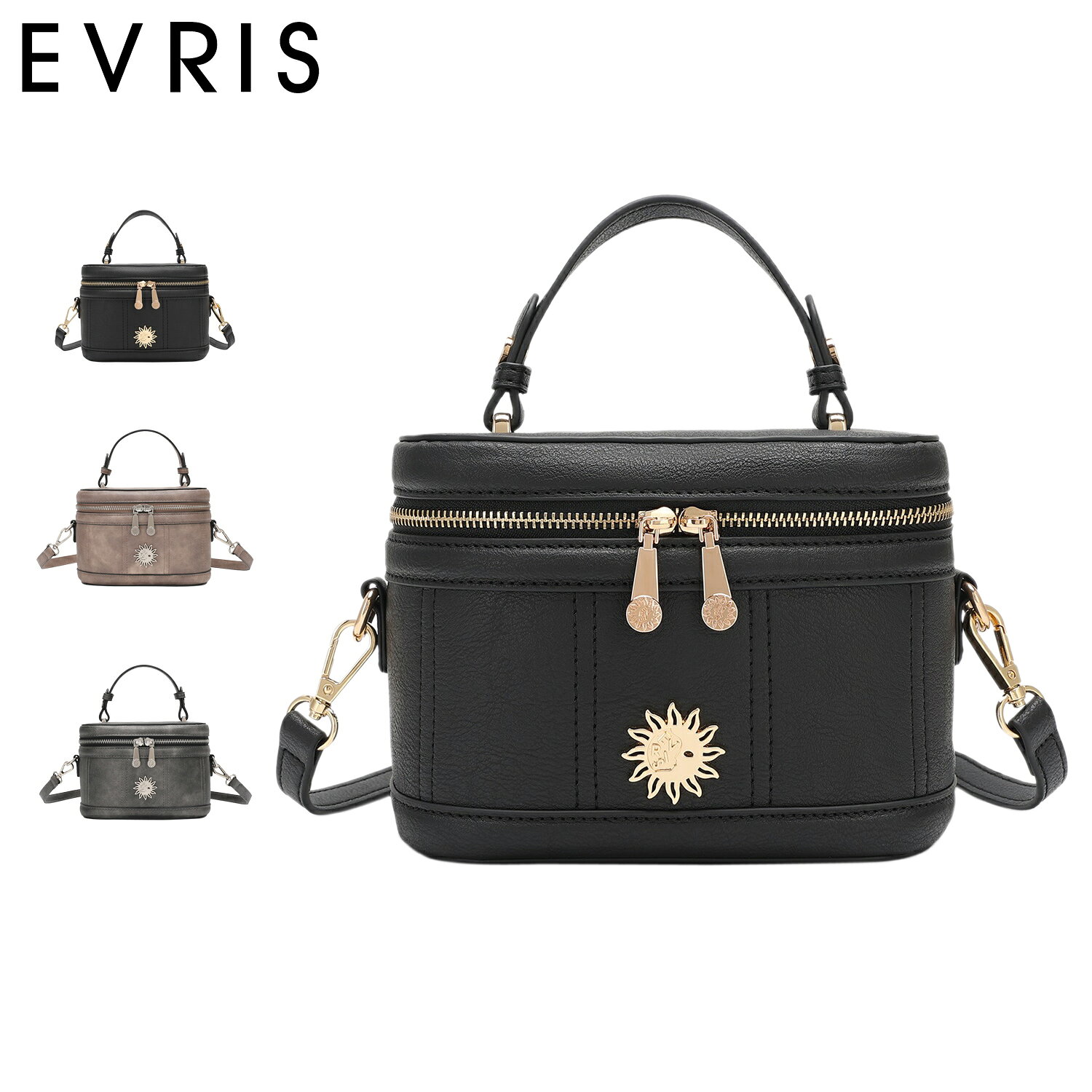 EVRIS エヴリス バッグ バニティバッグ ショルダーバッグ レディース 斜めがけ 大人 軽量 サニー アンティークPU ブラック グレージュ シルバー 黒 EVR-20020B